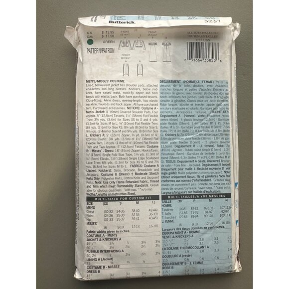 Y2K Butterick 3237 Costume Sewing Pattern Matador Flamenco Dress All Sizes UNCUT - Picture 3 of 7